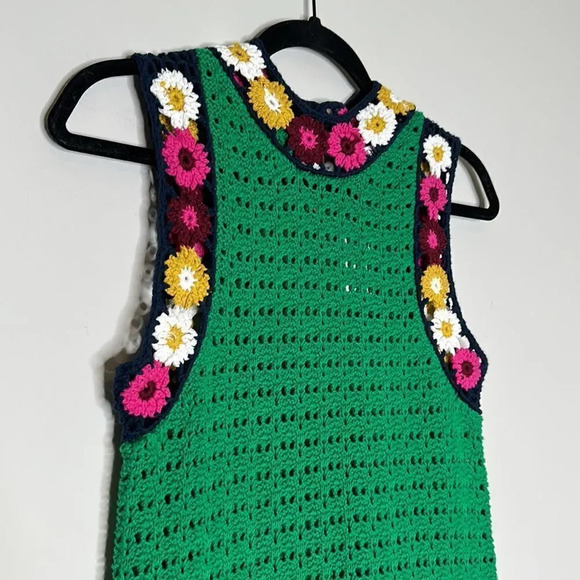 ZARA NEW WOMAN GREEN FLORAL CROCHET KNIT DRESS - LIMITED EDITION SIZE S - Picture 9 of 10